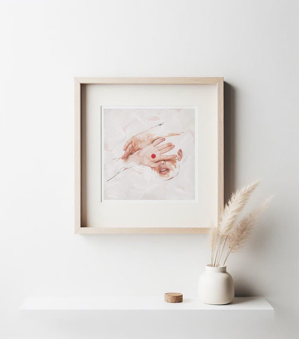 Framed Metz Benedek artwork displayed on a shelf