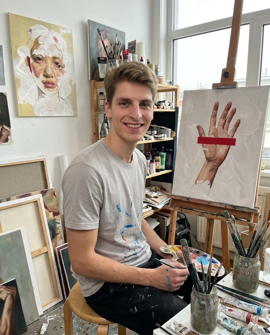 Metz Benedek smiling in the studio